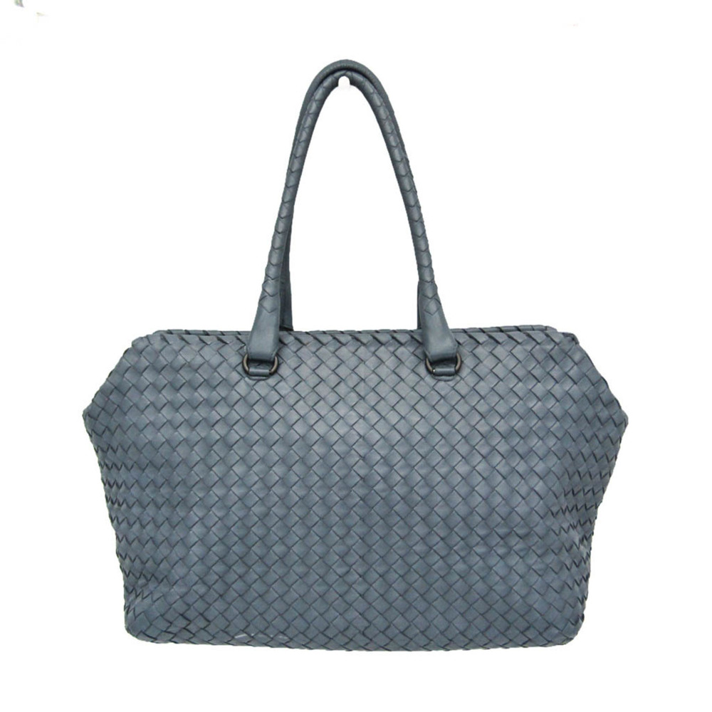 BOTTEGA VENETA Blue Leather Intrecciato Boston Bag